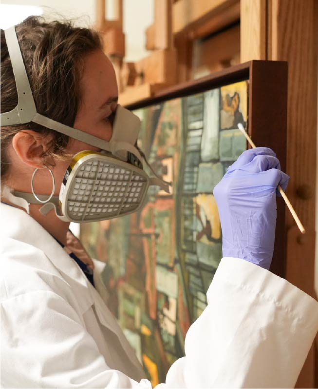 Woman with mask working