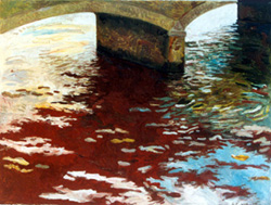 Puente con agua roja